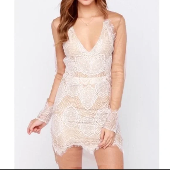 Luxxel Dresses | Luxxel Nude Mesh White Lace Dress, Size Small | Color: Cream/White | Size: L | Camilletinney's Closet